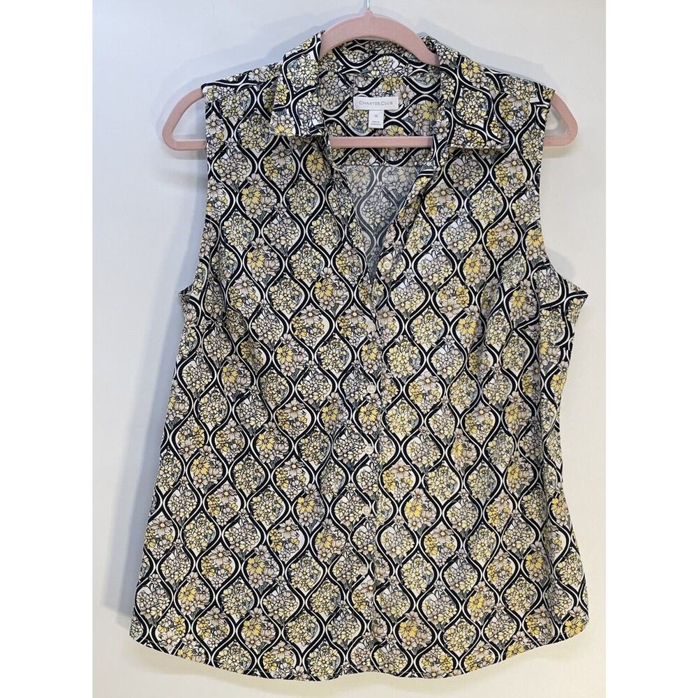 Charter Club Women's Sleeveless Button-Up Shirt, Citron Aura Combo - Size 10